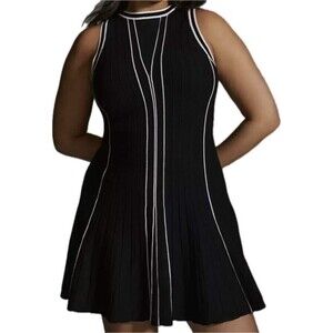 ANTHROPOLOGIE Petites  Sleeveless Pointelle Sweater Dress Size XSmall Black/Whit